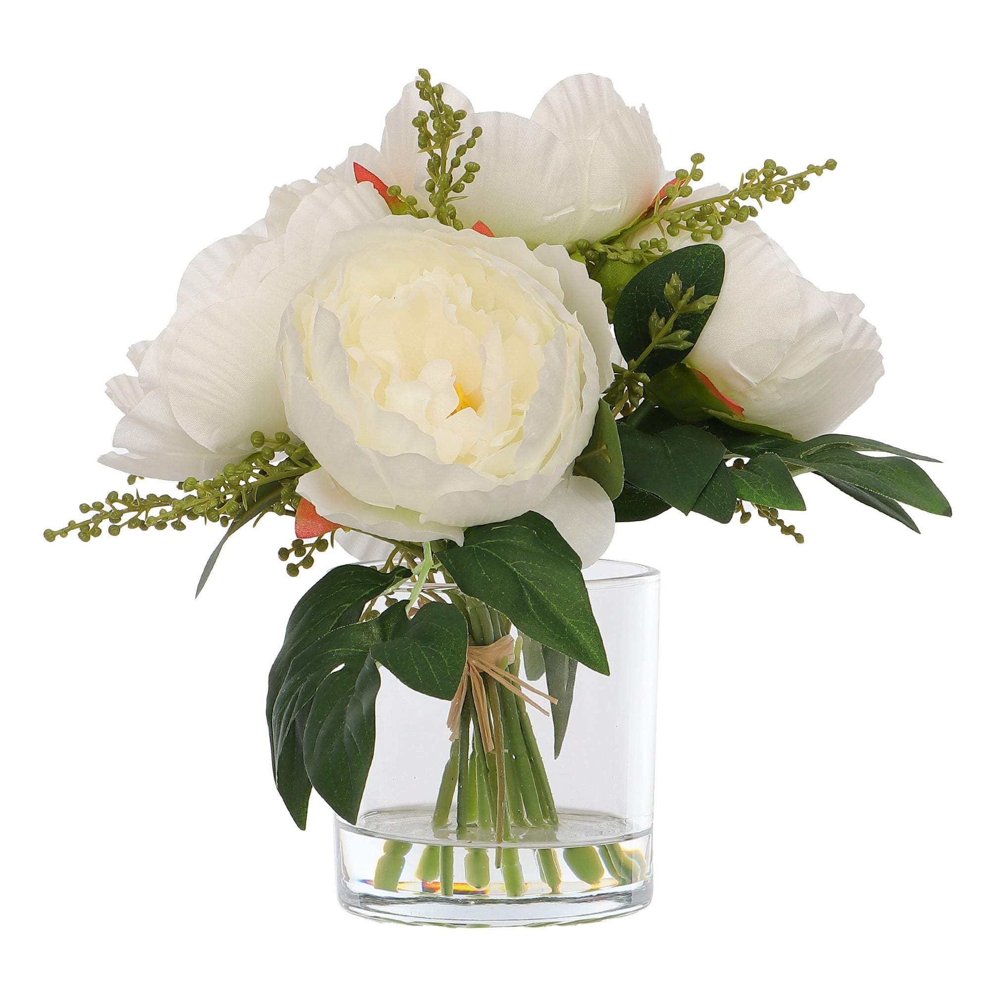 White Flowers in Clear Glass Jar, Artificial Flowers -9.5 White Flowers in Clear Glass Jar, Artificial Flowers -9.5